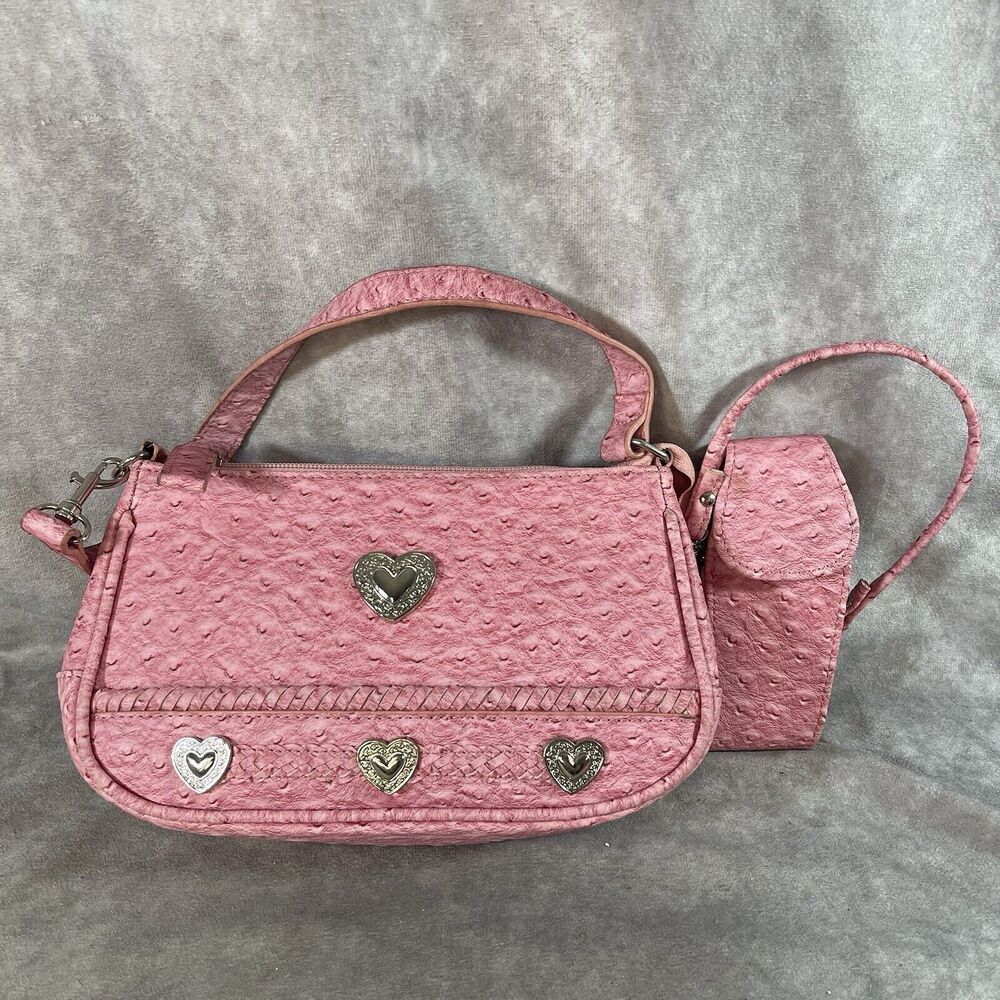 Texas Leather Manufacturing Pink Ostrich Embossed Bag Purse And Cell Phone Case